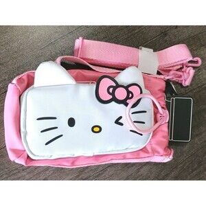 Hello Kitty Sanrio Bioworld Winking Face Water Bottle Pink White Sling